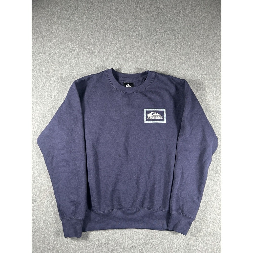Vintage Quiksilver Men's Navy Blue Checkerboard‎ Patch Logo Crewneck Sweater